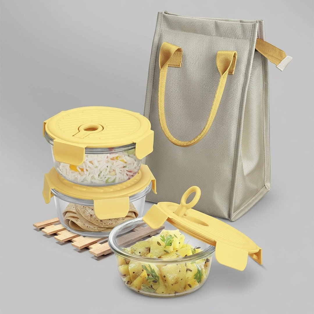 GLASS LUNCH BOX SET WITH INSULATED CARRY BAG